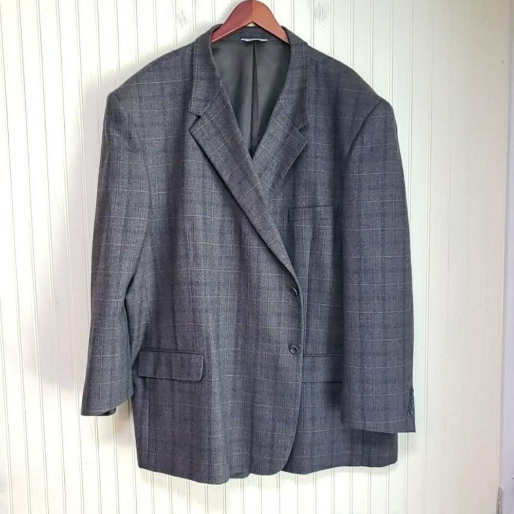 Joseph & Feiss Blazer Mens 60 Regular Gray Check 100% Lambswool Tweed Sport Coat